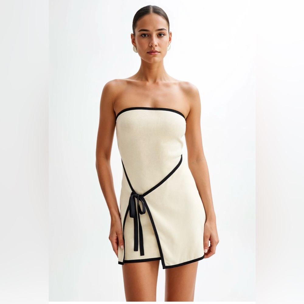 Mangoee — white strapless dress.